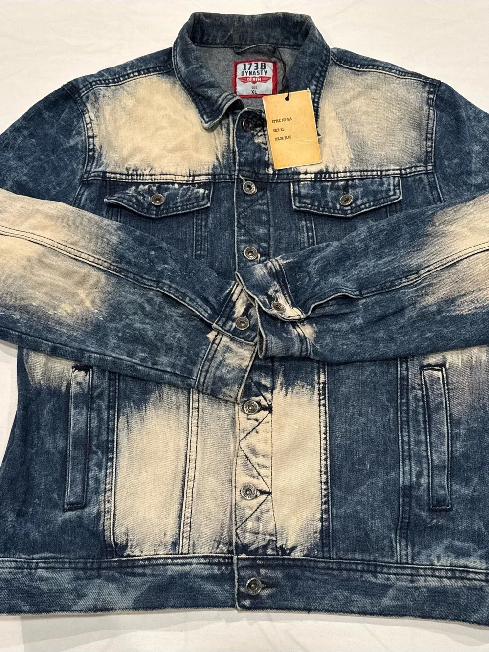 1738 Dynasty Men's Denim Distressed Jean Jacket Size XL Blue Jean Acid Wash NWT